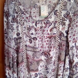 Roper Women's Floral Paisley Blouse - Purple and White